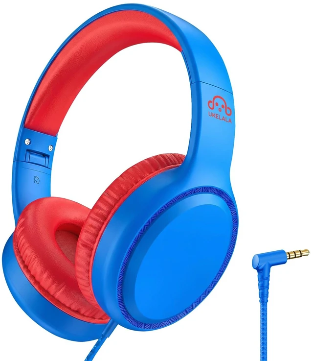 Main image of U2 Wired Headphones for Kids for School Boys Girls w/ 3.5mm Jack Foldable Lightweight Corded Head Phones On-Ear Compatible with Chromebooks Laptop Phones for Youth Student Child Blue Red