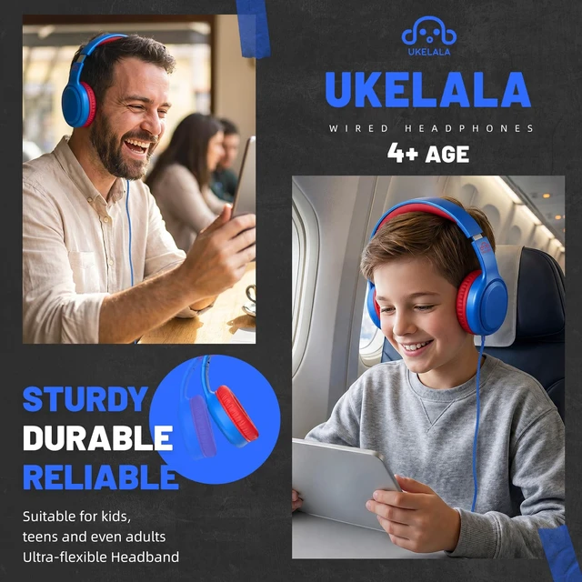 Alt view image 4 of 7 - U2 Wired Headphones for Kids for School Boys Girls w/ 3.5mm Jack Foldable Lightweight Corded Head Phones On-Ear Compatible with Chromebooks Laptop Phones for Youth Student Child Blue Red