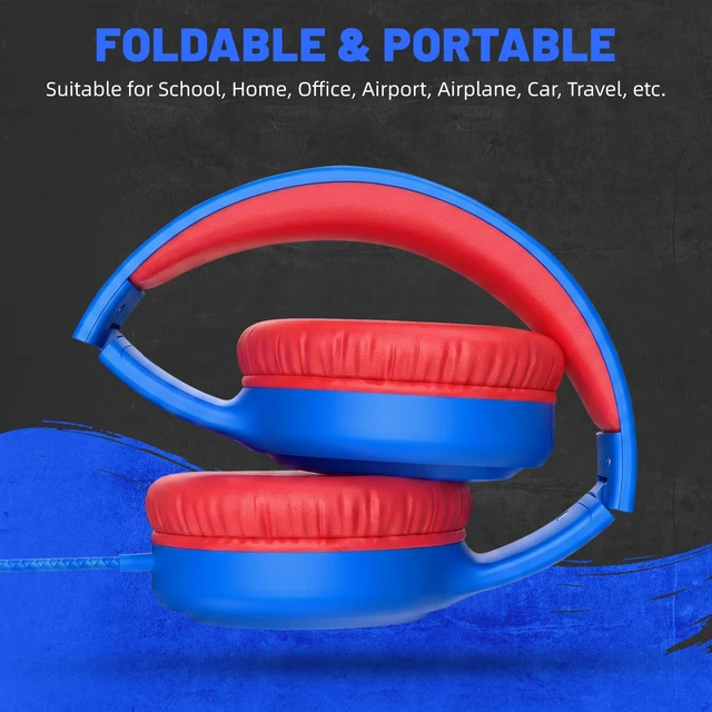 Alt view image 5 of 7 - U2 Wired Headphones for Kids for School Boys Girls w/ 3.5mm Jack Foldable Lightweight Corded Head Phones On-Ear Compatible with Chromebooks Laptop Phones for Youth Student Child Blue Red