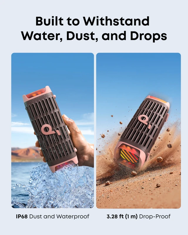 Alt view image 2 of 7 - Boom 3i by Anker, Outdoor Bluetooth Speaker, Floating Playback Saltwater-Resistant, IP68 Waterproof, BassUp 2.0, Bluetooth 5.3, 16H, 50W, TWS, Ideal for Kayak/Fishing/Camping