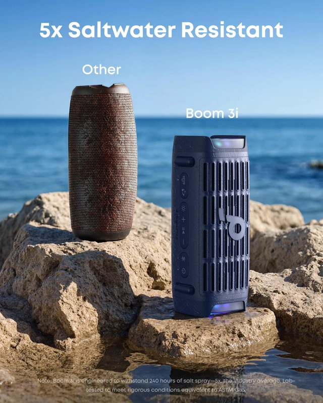 Alt view image 4 of 7 - by Anker, Boom 3i Outdoor Bluetooth Speaker, Saltwater-Resistant Floating Playback, IP68 Waterproof, BassUp 2.0, Bluetooth 5.3, 16H Playtime, 50W, TWS, Ideal for Kayak/Fishing/Camping