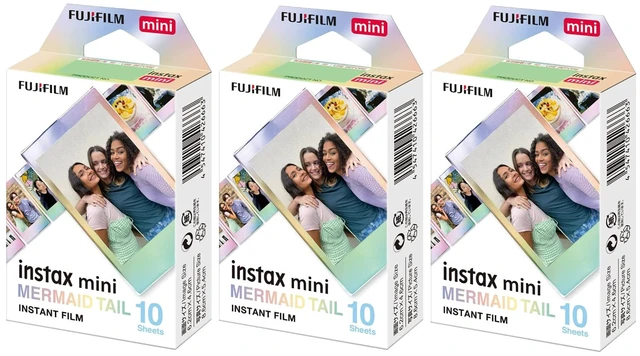 Main image of Instax Mini Mermaid Tail Film Bundle 30 Prints). Metallic Mermaid Border. Compatible with Instax Mini Cameras and Printers, (3 Pack), (10 Exposures)