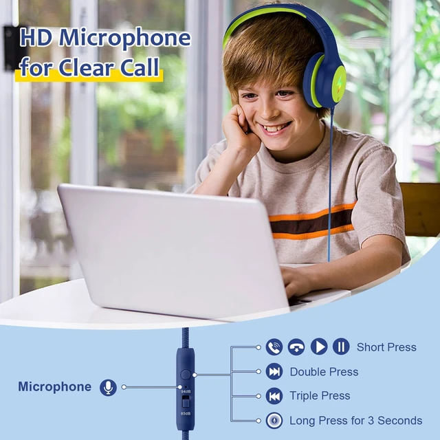 Alt view image 4 of 7 - Kids Headphones Wired with Microphone, USB Type C Headphones for Kids Girls Boys with Cord/LED Lights/85/94dB Volume Limit, Portable Over Ear Headphones for School/Travel/Tablet/iPad