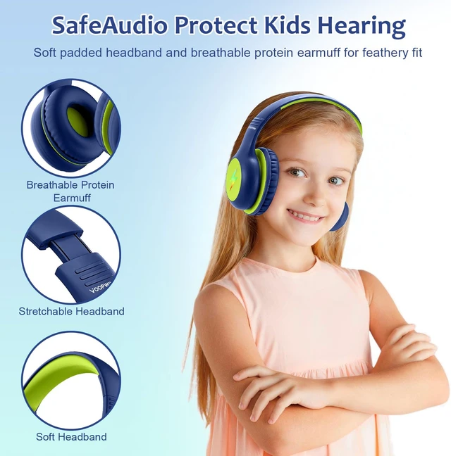 Alt view image 6 of 7 - Kids Headphones Wired with Microphone, USB Type C Headphones for Kids Girls Boys with Cord/LED Lights/85/94dB Volume Limit, Portable Over Ear Headphones for School/Travel/Tablet/iPad