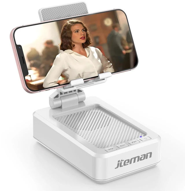Main image of Cell Phone Stand with Bluetooth Speaker,Gifts for Men Tech Gadgets Big Sound & Clear Bass, Wireless Audio Speaker Stand for iPhone/Android, Foldable Adjustable Phone Holder for Home Office
