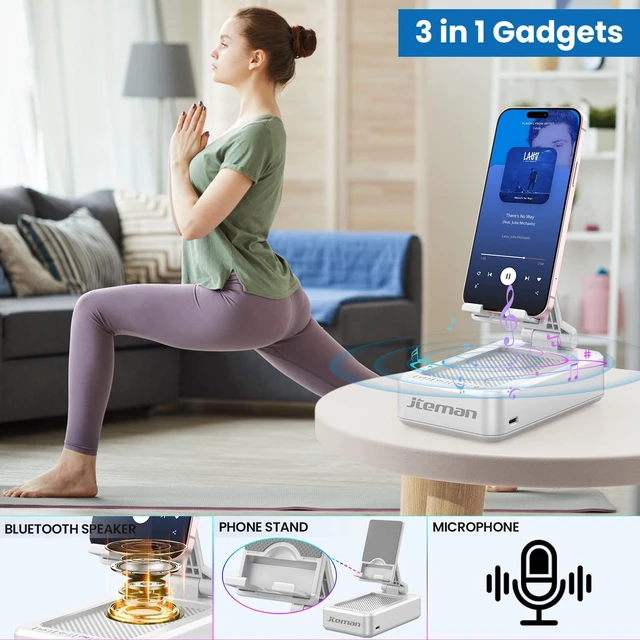 Alt view image 2 of 7 - Cell Phone Stand with Bluetooth Speaker,Gifts for Men Tech Gadgets Big Sound & Clear Bass, Wireless Audio Speaker Stand for iPhone/Android, Foldable Adjustable Phone Holder for Home Office