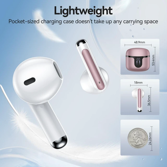 Alt view image 6 of 7 - Wireless Earbuds, Bluetooth 5.4 in Ear Headphones Wireless Bluetooth with ENC 4 Mics, Bluetooth Earbuds 50 Hour Noise-Cancelling Ear Buds with LED Indicator, IPX7 Waterproof for Sports/Work Rosa Gold