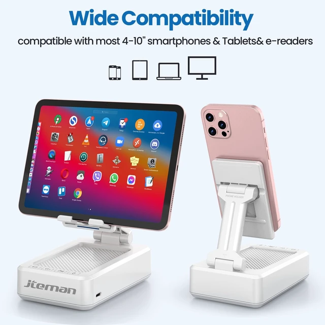 Alt view image 4 of 7 - Cell Phone Stand with Bluetooth Speaker,Gifts for Men Tech Gadgets Big Sound & Clear Bass, Wireless Audio Speaker Stand for iPhone/Android, Foldable Adjustable Phone Holder for Home Office