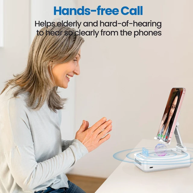 Alt view image 5 of 7 - Cell Phone Stand with Bluetooth Speaker,Gifts for Men Tech Gadgets Big Sound & Clear Bass, Wireless Audio Speaker Stand for iPhone/Android, Foldable Adjustable Phone Holder for Home Office