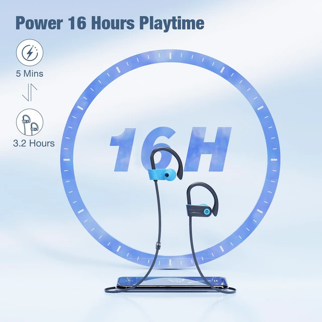 Alt view image 5 of 7 - Bluetooth Headphones, Bluetooth 5.3 Wireless Headphones with 16 Hours Playtime, Stereo Bass IPX7 Waterproof Over Ear Earphones AI Music Generation for Workout and Sports Running