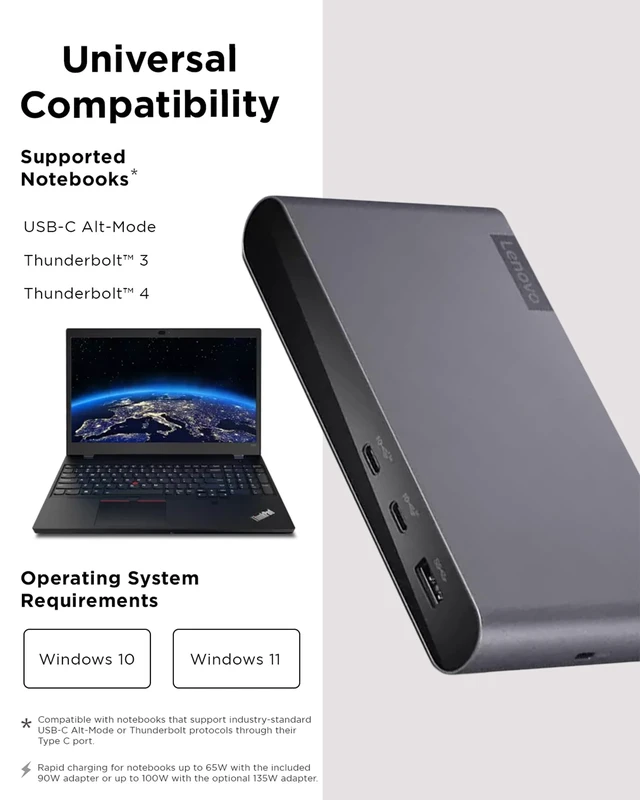 Alt view image 2 of 7 - Docking Station USB-C Universal Business Dock Dual Display (1 DP 1.4 & 1 HDMI 2.0) 65W Charging for Laptop (90W Power Adapter Included) 3X USB-A & 2X USB-C Ports Windows Compatible