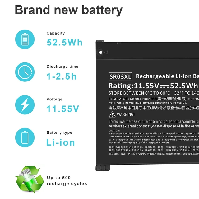 Alt view image 4 of 7 - 52Wh 11.55V SR03XL SR04XL TPN-Q194 Battery for Hp Pavilion 15-CX Envy X360 15-CN 15-CP 17-BW L08855-855 L08934-2C1 917678-2B1 L08934-1B1 L08934-2B1 HSTNN-IB8L HSTNN-DB8Q SR03052XL TPN-C133 TPN-C134