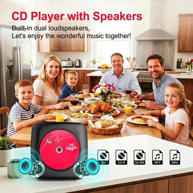 Alt view image 4 of 7 - CD Player Portable Bluetooth CD Players for Home Rechargeable Desktop Wall Mountable Portable CD Player Dual Speakers 1800mAh Boombox FM Radio MP3 Music Player Small CD Player