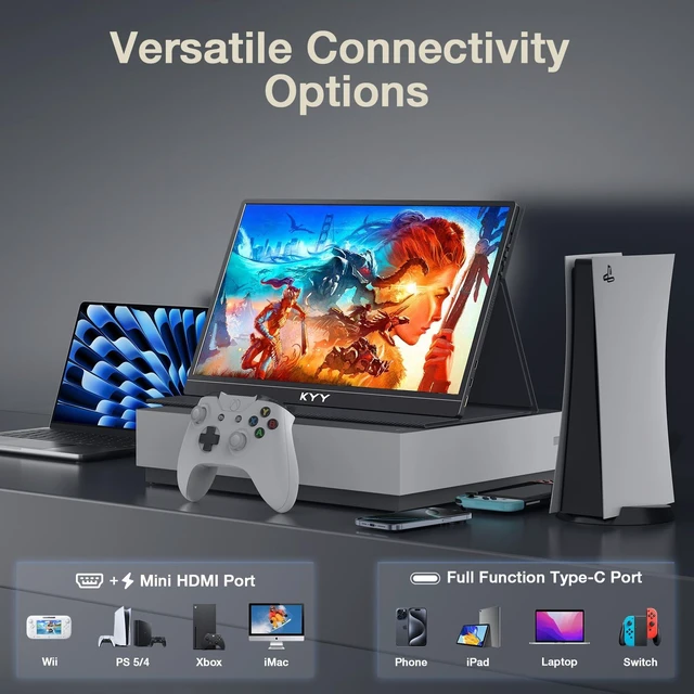 Alt view image 3 of 7 - 4K Portable Monitor 15.6" UHD IPS Travel Display, Slim & Lightweight Design, HDMI & USB-C Inputs, Perfect for PS5, Xbox, Switch, Laptops, Phones, and On-the-Go Professionals, K5