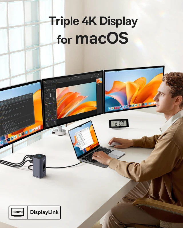 Alt view image 2 of 7 - Spacemate Docking Station 11-in-1 with Triple Display for Mac with Smart Display, 4K HDMI, 10Gbps USB-C/A, 100W PD, Ethernet, Audio, DisplayLink driver. Install before use