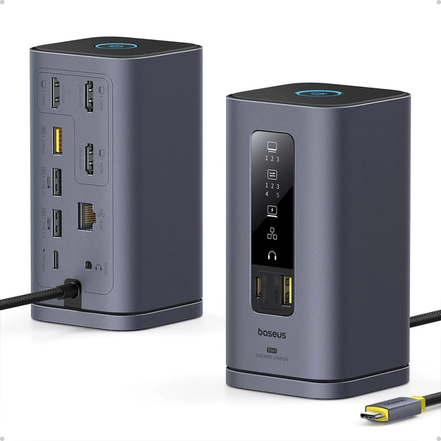 Main image of Spacemate Docking Station 11-in-1 with Triple Display for Mac with Smart Display, 4K HDMI, 10Gbps USB-C/A, 100W PD, Ethernet, Audio, DisplayLink driver. Install before use