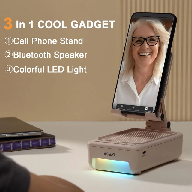 Alt view image 2 of 7 - Gifts for Men Him, Cell Phone Stand with Bluetooth Speaker&Led Color Changing Light, Unique Gifts for Women Dad Her Husband, Birthday Gifts for Men