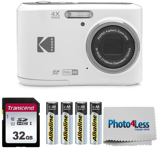 Main image of PIXPRO FZ45 16MP Digital Camera with 4X Optical Zoom 27mm Wide Angle and 2.7" LCD Screen Bundle with 32GB SD Memory Card, AA Batteries (4 Pack), Lens Cleaning Cloth (White)