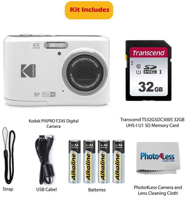 Alt view image 2 of 6 - PIXPRO FZ45 16MP Digital Camera with 4X Optical Zoom 27mm Wide Angle and 2.7" LCD Screen Bundle with 32GB SD Memory Card, AA Batteries (4 Pack), Lens Cleaning Cloth (White)