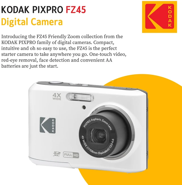 Alt view image 4 of 6 - PIXPRO FZ45 16MP Digital Camera with 4X Optical Zoom 27mm Wide Angle and 2.7" LCD Screen Bundle with 32GB SD Memory Card, AA Batteries (4 Pack), Lens Cleaning Cloth (White)