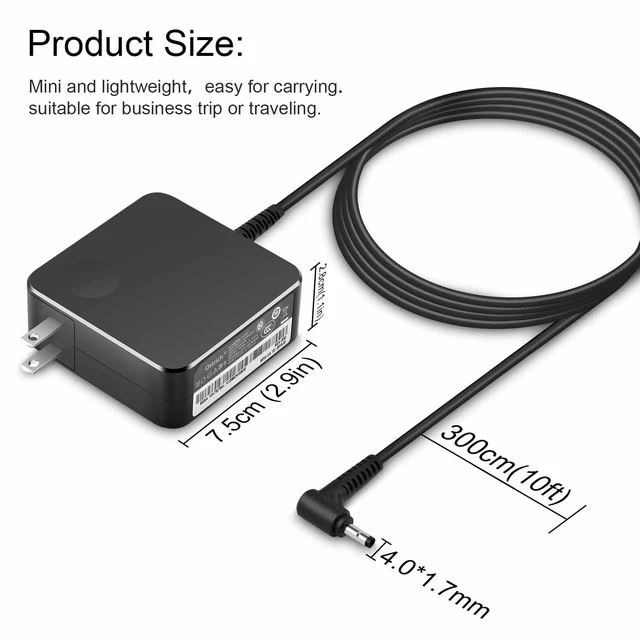 Alt view image 5 of 6 - Extra Long 10FT Charger for Lenovo Laptop 65W 45W Round Tip Power Adapter Fit for Lenovo Ideapad 1 3 5, Slim 3 5 7, S340 S145 330 320 310, Flex 5 4 14 15, V14 V15 V17, Upgraded,Lengthened Power Cable