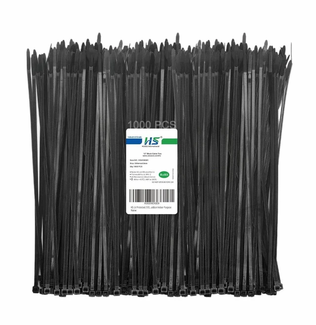 Main image of 12 Inch Black Zip Ties 1000 Bulk Pack,Nylon Cable Ties 50 LB Strong Wire Tie Wraps Black UV Outdoor Purpose