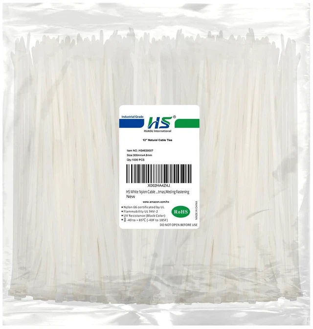Main image of White Nylon Cable Ties 12 Inch Zip Ties (1000 Pack) 50 LBS Heavy Duty Clear Zip Ties 12in Plastic Ties Straps for Electrical,Christmas,Weding Fastening