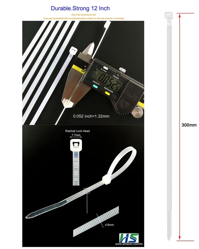 Alt view image 2 of 6 - White Nylon Cable Ties 12 Inch Zip Ties (1000 Pack) 50 LBS Heavy Duty Clear Zip Ties 12in Plastic Ties Straps for Electrical,Christmas,Weding Fastening