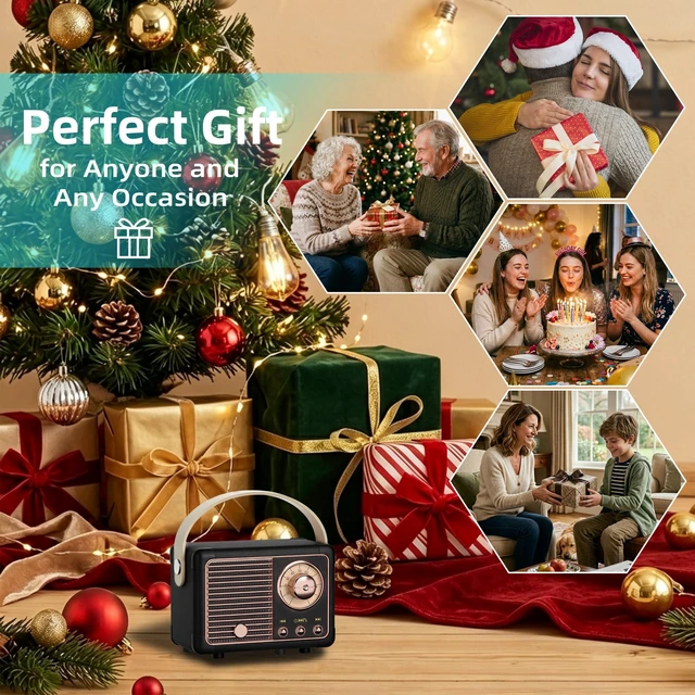 Alt view image 2 of 7 - Retro Bluetooth Speaker, Small Portable Speaker, Gifts for Men Boys Wireless Speaker with HD Stereo Sound, Vintage Decor for Desk, Office, Bedroom & Kitchen, Birthday Gifts for Women Men Teens