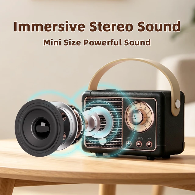 Alt view image 4 of 7 - Retro Bluetooth Speaker, Small Portable Speaker, Gifts for Men Boys Wireless Speaker with HD Stereo Sound, Vintage Decor for Desk, Office, Bedroom & Kitchen, Birthday Gifts for Women Men Teens