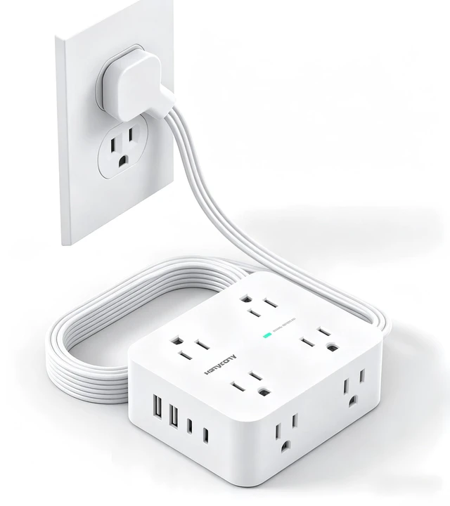Main image of 15Ft Long Extension Cord with Ultra-Thin Flat Plug, 8 Widely Spaced Outlets 4 USB Ports (2 USB C), 1080J Surge Protected Power Strip for Home Office, College Dorm Room Essentials, Wall Mount