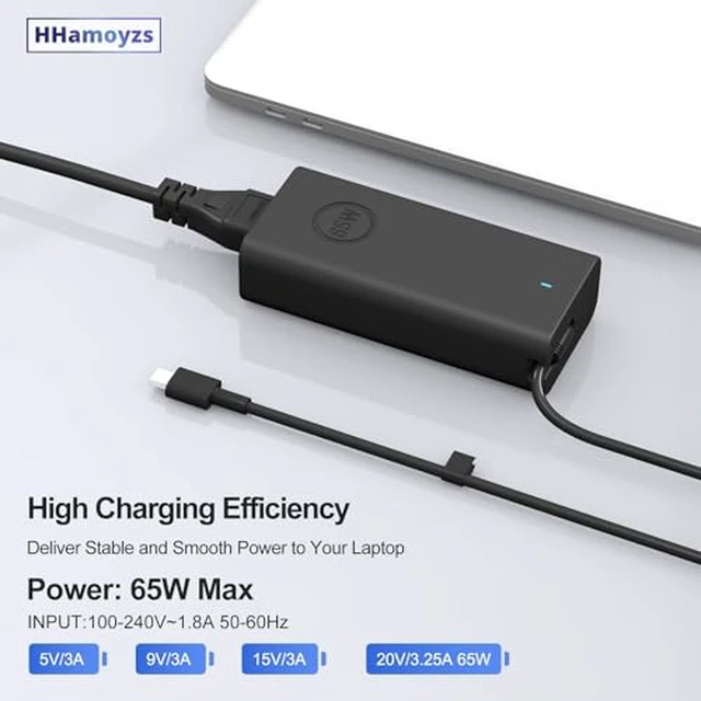 Alt view image 4 of 6 - 65W Laptop Charger USB C - Compatible with Dell Latitude 5420/5520/7420/7430/7480/7490 & Inspiron 14/16/7620/2in1/XPS 13 LA65NM190 (Pack of 2)