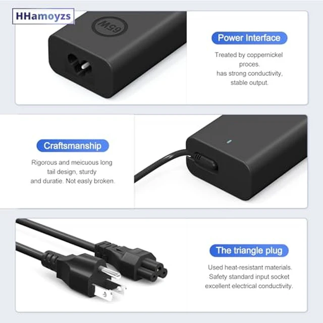 Alt view image 5 of 6 - 65W Laptop Charger USB C - Compatible with Dell Latitude 5420/5520/7420/7430/7480/7490 & Inspiron 14/16/7620/2in1/XPS 13 LA65NM190 (Pack of 2)