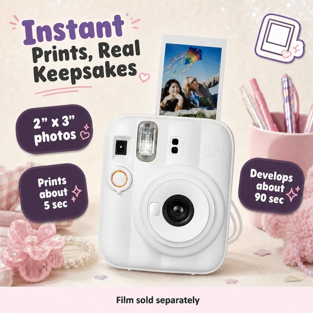 Alt view image 2 of 7 - Instax Mini 13 Instant Camera Clay White + MiniMate Accessory Bundle with Custom Case + Fuji Instax Film Value Pack (40 Sheets) & Photo Album