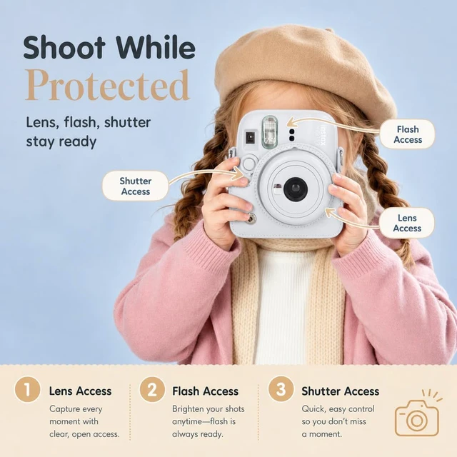 Alt view image 6 of 7 - Instax Mini 13 Instant Camera Clay White + MiniMate Accessory Bundle with Custom Case + Fuji Instax Film Value Pack (40 Sheets) & Photo Album