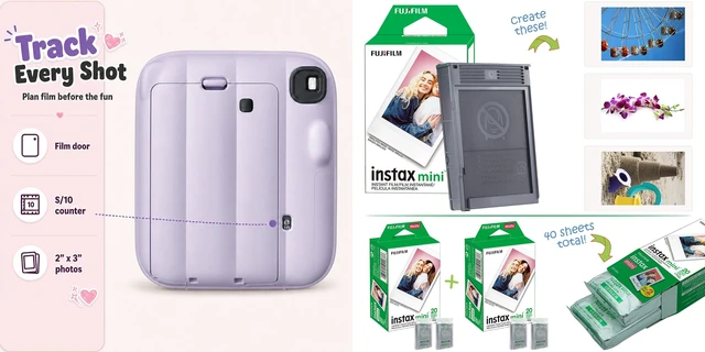 Alt view image 4 of 7 - Instax Mini 13 Instant Camera Dreamy Purple + MiniMate Accessory Bundle with Custom Case + Fuji Instax Film Value Pack (40 Sheets) & Photo Album