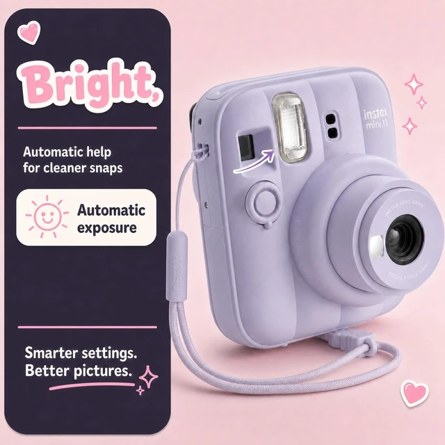 Alt view image 5 of 7 - Instax Mini 13 Instant Camera Dreamy Purple + MiniMate Accessory Bundle with Custom Case + Fuji Instax Film Value Pack (40 Sheets) & Photo Album