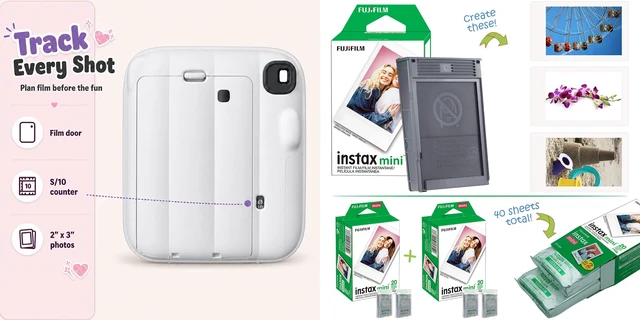 Alt view image 4 of 7 - Instax Mini 13 Instant Camera Clay White + MiniMate Accessory Bundle with Custom Case + Fuji Instax Film Value Pack (40 Sheets) & Photo Album