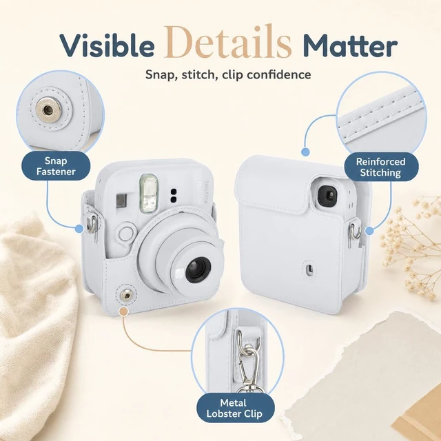 Alt view image 7 of 7 - Instax Mini 13 Instant Camera Clay White + MiniMate Accessory Bundle with Custom Case + Fuji Instax Film Value Pack (40 Sheets) & Photo Album