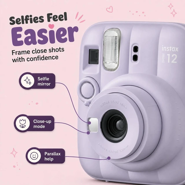 Alt view image 3 of 7 - Instax Mini 13 Instant Camera Dreamy Purple + MiniMate Accessory Bundle with Custom Case + Fuji Instax Film Value Pack (40 Sheets) & Photo Album