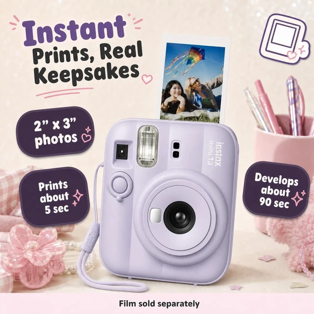 Alt view image 2 of 7 - Instax Mini 13 Instant Camera Dreamy Purple + MiniMate Accessory Bundle with Custom Case + Fuji Instax Film Value Pack (40 Sheets) & Photo Album