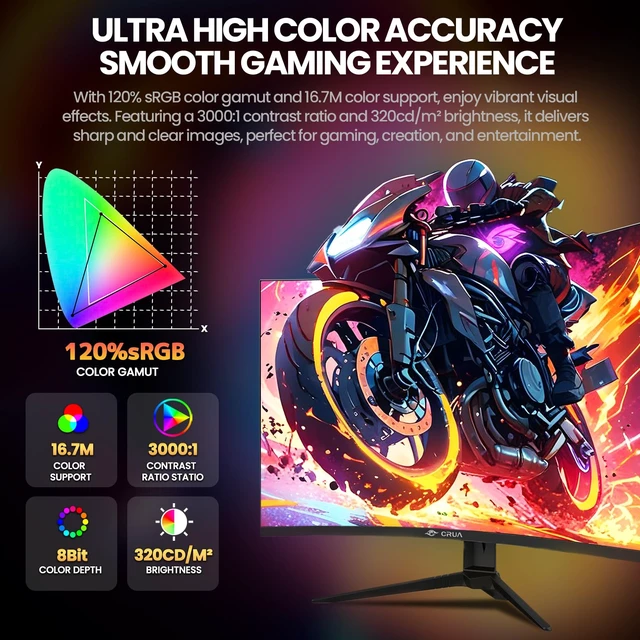Alt view image 6 of 7 - 27 Inch QHD 260Hz Curved Gaming Monitor, 1800R VA, Built-in Speakers FreeSync, 120% sRGB, Blue Light, HDMI 2.0, DP 1.4, 100x100 Wall Mount, FPS, Esports, Racing, Streaming, Movies, Work Desk, PC