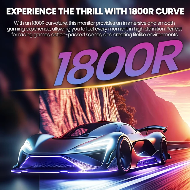 Alt view image 7 of 7 - 27 Inch QHD 260Hz Curved Gaming Monitor, 1800R VA, Built-in Speakers FreeSync, 120% sRGB, Blue Light, HDMI 2.0, DP 1.4, 100x100 Wall Mount, FPS, Esports, Racing, Streaming, Movies, Work Desk, PC