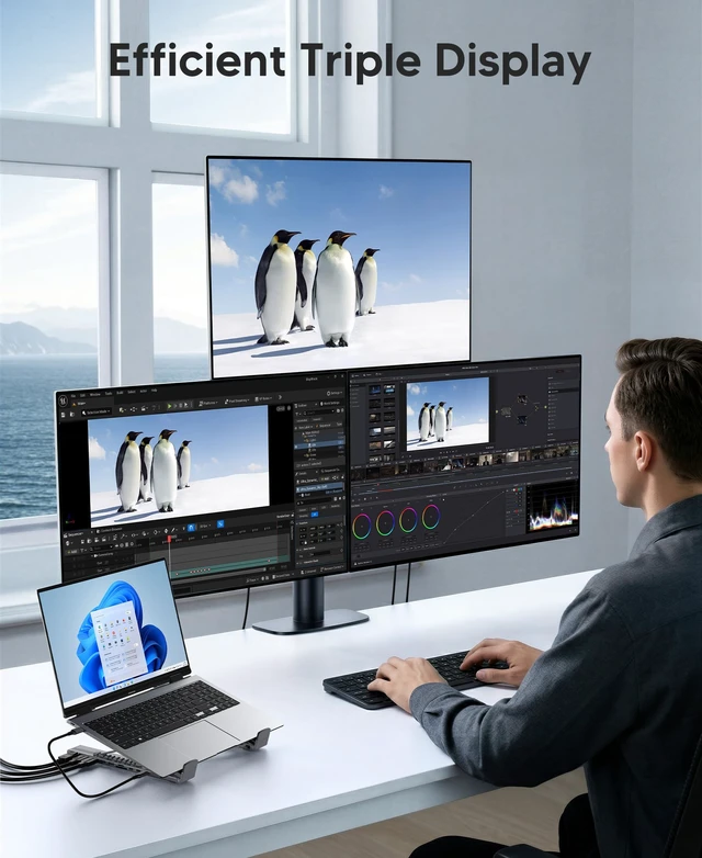 Alt view image 6 of 7 - 10 in 1 USB C Laptop Dock Stand 4K Triple Monitor with PD 100W 2*HDMI+1*DisplayPort(up to 4K@60Hz), 2 USB A 3.0, 2 USB A 2.0, PD 100W, USB C 3.0+SD&TF for Mac Pro/Air/Dell/HP/Surface/Acer