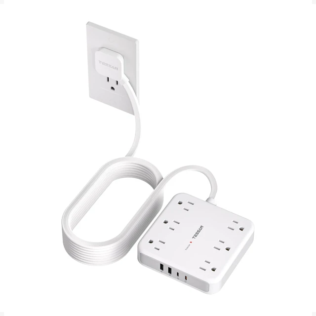Main image of Surge Protector Power Strip, 15Ft Flat Plug Extension Cord, Grey 6 Outlets and 4 USB Ports (2 USB C), 2100 Joules Surge Protection, Outlet Extender for Home, Office, Dorm Room Essentials