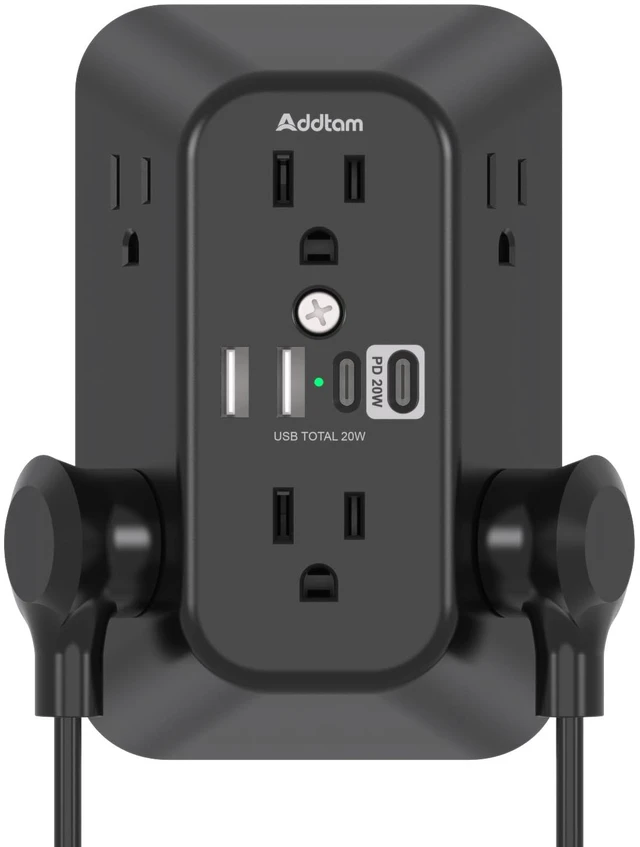 Main image of 6-Outlet Extender Surge Protector, Multi Plug Wall Outlet with 4 USB Wall Charger(PD 30W), Plug Extension Outlet with 1800J, Outlet Splitter Power Strip for Home Office, Black