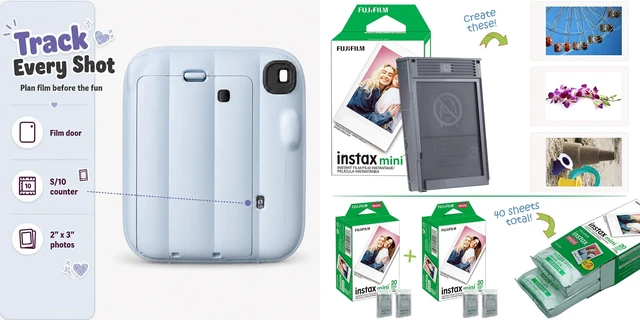 Alt view image 3 of 7 - Instax Mini 13 Instant Camera Frost Blue + MiniMate Accessory Bundle with Custom Case + Fuji Instax Film Value Pack (40 Sheets) & Photo Album