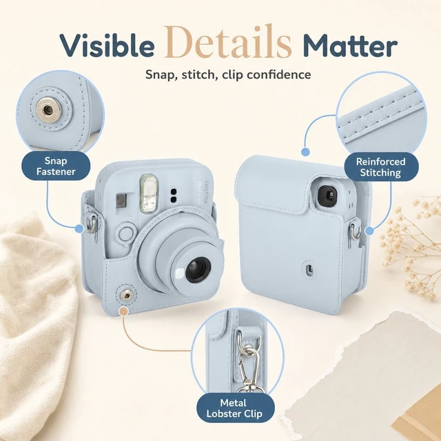 Alt view image 7 of 7 - Instax Mini 13 Instant Camera Frost Blue + MiniMate Accessory Bundle with Custom Case + Fuji Instax Film Value Pack (40 Sheets) & Photo Album