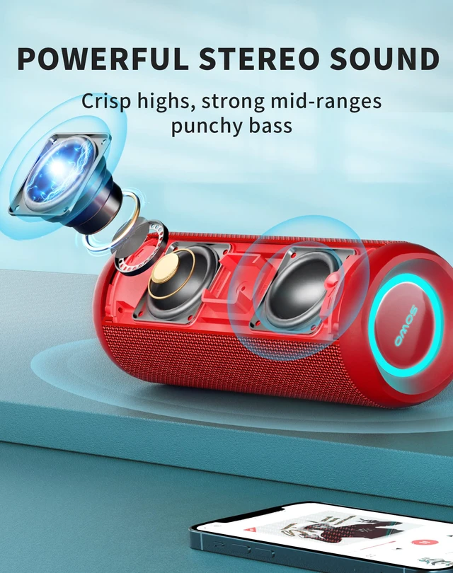 Alt view image 2 of 7 - Portable Bluetooth Speaker, Waterproof IPX7, 25W Loud Wirelss Speaker Big Audio and Punchy Bass, LED Light with TWS Pairing, 16H Playtime, Outdoor for Party, Beach, Travel, Girls Gifts - Red