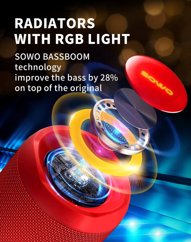 Alt view image 3 of 7 - Portable Bluetooth Speaker, Waterproof IPX7, 25W Loud Wirelss Speaker Big Audio and Punchy Bass, LED Light with TWS Pairing, 16H Playtime, Outdoor for Party, Beach, Travel, Girls Gifts - Red